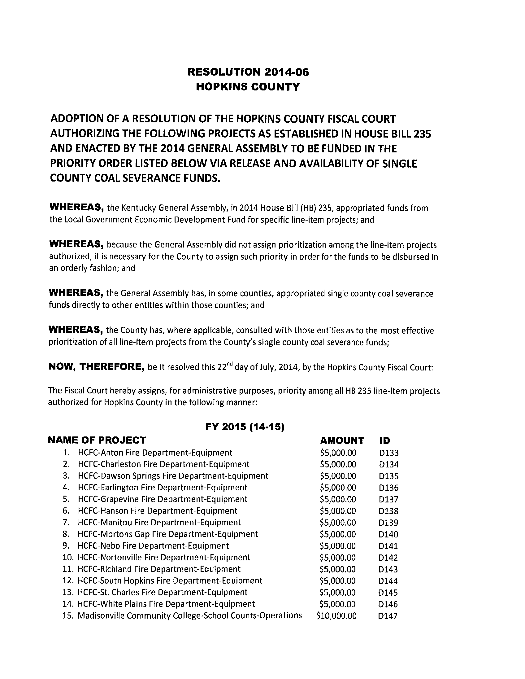 Coal Severance Resolution 2014